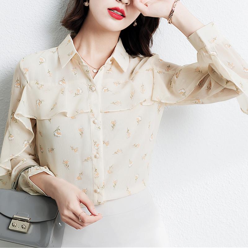 

Women' Blouses & Shirts Shirt Chiffon Long Sleeve Blouse Printing Button Up Female Floral Ladies Tops Turn-down Neck Women, Decor