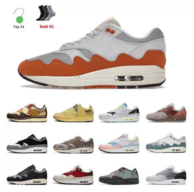 

High Quality Classic Max 1 Mens Running Shoes Patta Waves Monarch 1s Women Fashion Jogging Outdoor Schematic White Black Bred Kiss of Death Bacon Max1 Sneakers, C46 triple black 40-45