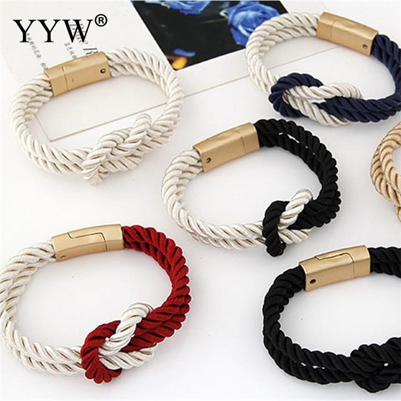 

Women Fashion Twist Wrap Bracelets Black Red Blue Color Braided Rope Bracelets Bangles Gold Clasp Simple Nylon Cord Wristband 220716