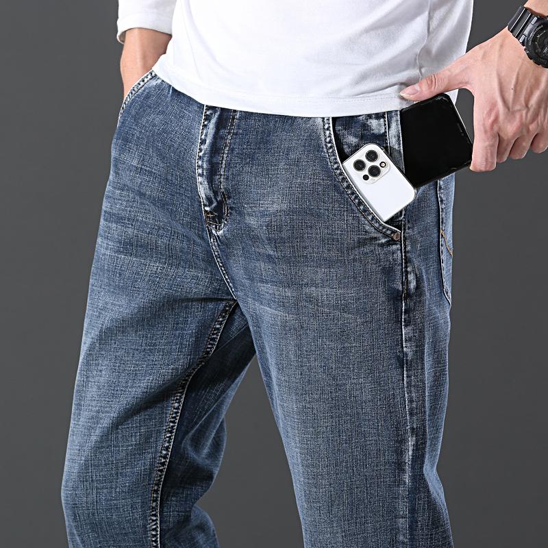 

Men's Jeans 2022 Spring Style Anti-theft Zip Regular Fit Fashion Business Stretch Cotton Denim Pants Grey Brand Trousers, Blue