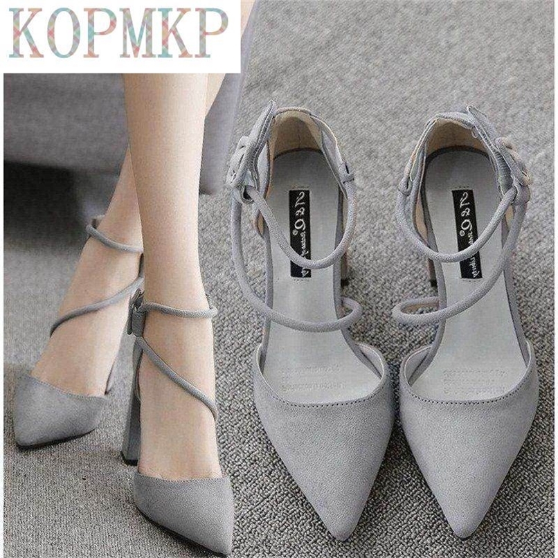 

Women s Shoes Sandals Female Summer Thick with High heeled Pointed Stiletto Sexy Nightclub Buckle Strap Zapatilla Mujer 220617, Gray
