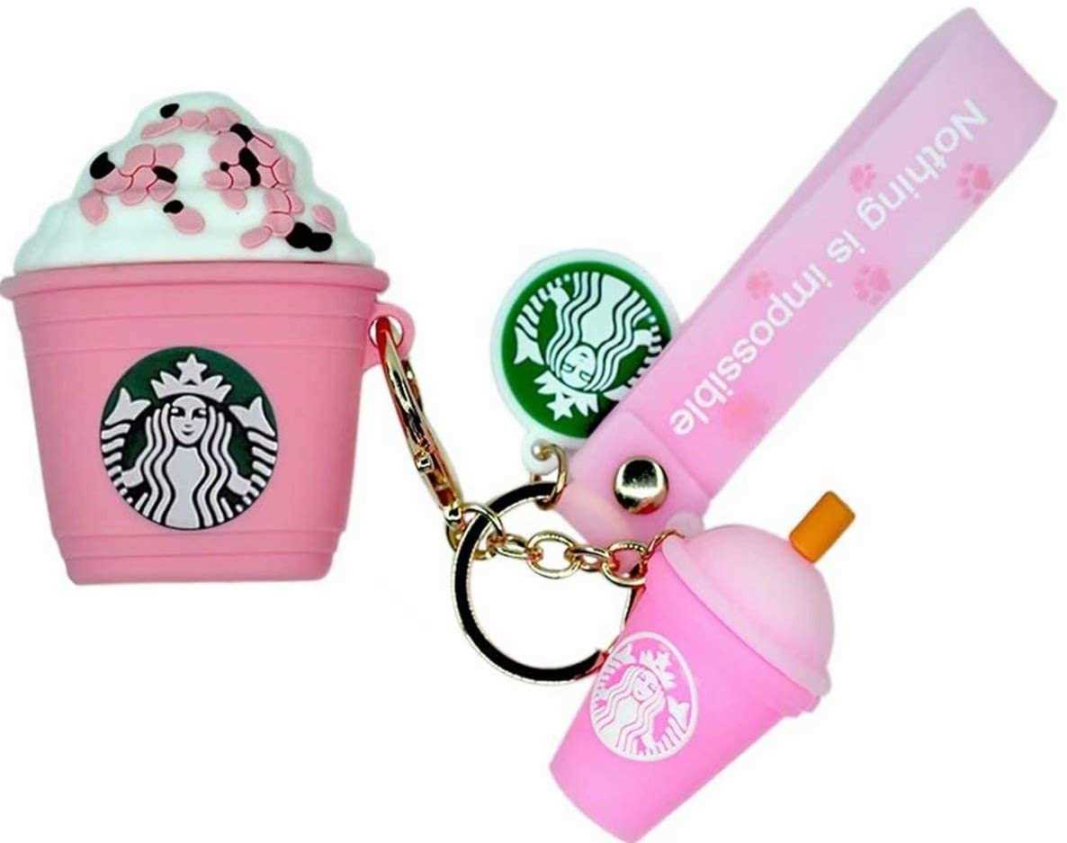 Boîtier AirPods, 3D Dessin animé mignon Kawaii Airpods, étui à air à air anti-chocs de protection antichoc conçu avec une tasse de boisson Keycha