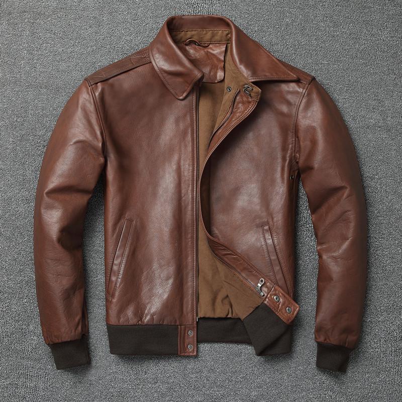 

Men's Leather & Faux YR!.sales.classic A2 Genuine Jacket.quality Brown Cowhide Coat.vintage Clothing.plus Size, Auburn