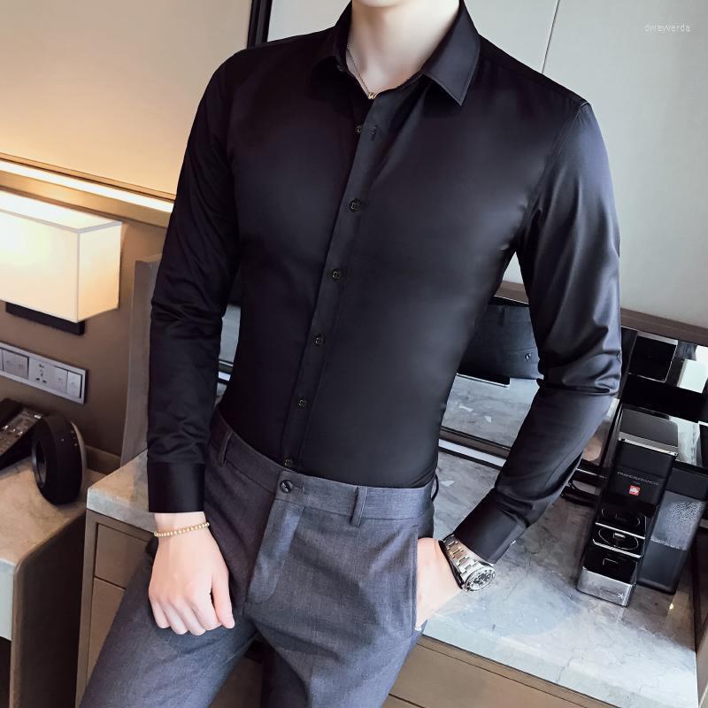 

Men's Dress Shirts Business 2022 Fashion Brand Clothing Mens Long Sleeve Work Shirt Elastic Slim Fit Big Size S-5XL Casual ShirtMen's Dway22, Navy blue
