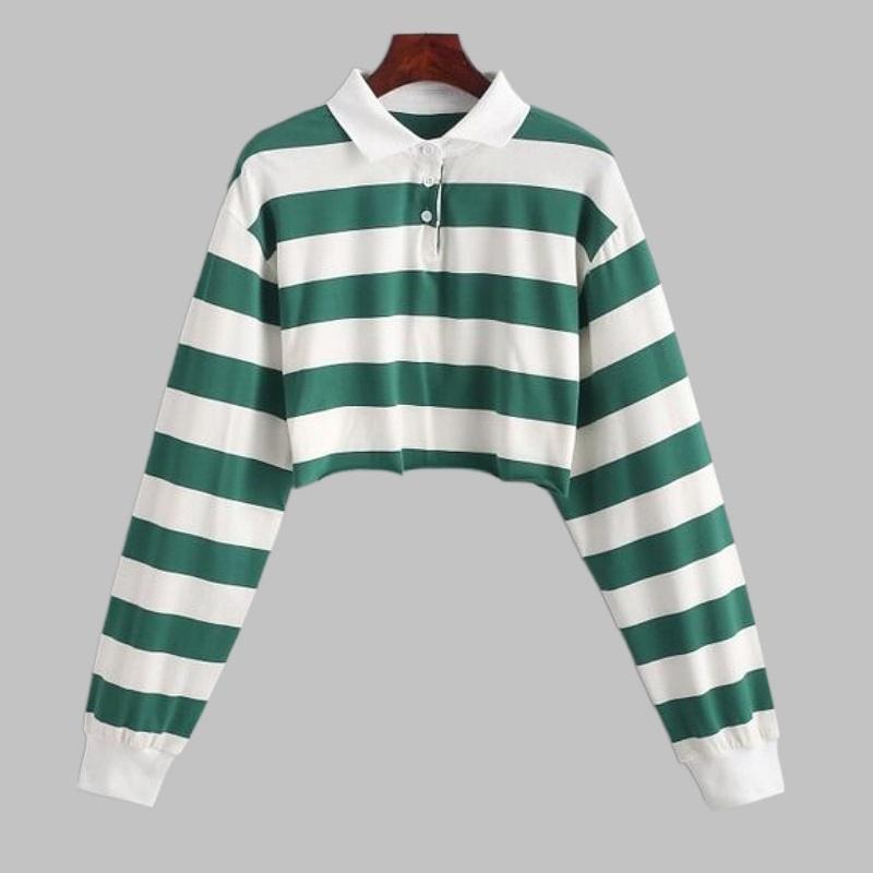 

Women' Hoodies & Sweatshirts Shirt Women Sweatshirt Long Sleeve Green Black Harajuku Ladies With Button Striped Korean Style WomenWomen' W