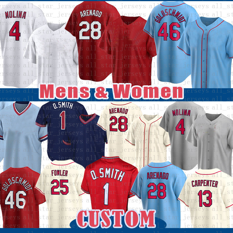 

28 Nolan Arenado 4 Yadier Molina Baseball Jersey Paul Goldschmidt Ozzie Smith Dylan Carlson Harrison Bader Adam Wainwright Paul DeJong Dexter Fowler Matt Carpenter, Women(size:s-xxl)hongque
