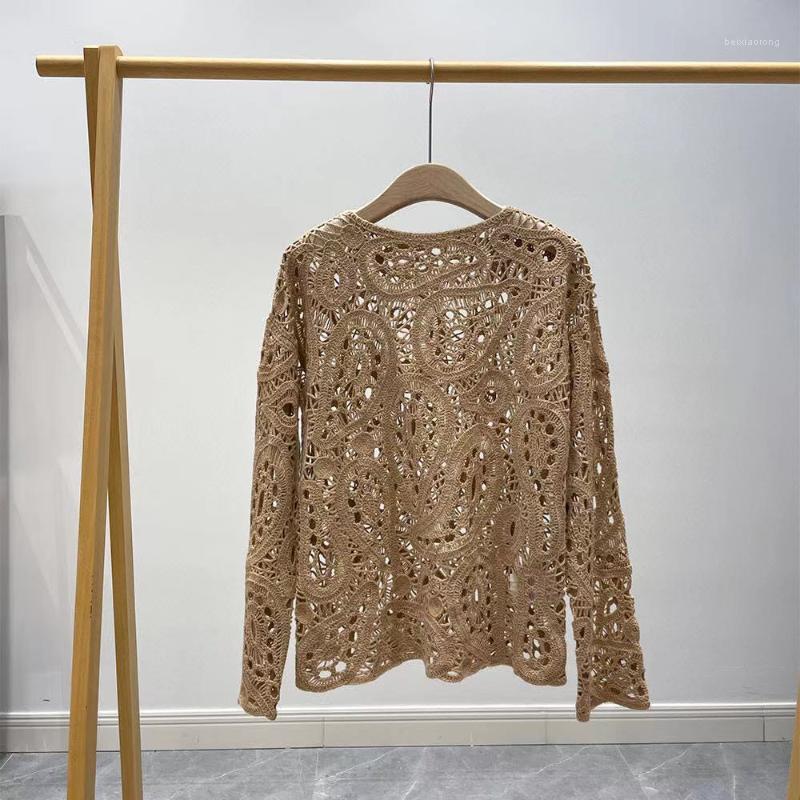 

Women's Sweaters 2022 Autumn Winter Elegant Classic Knitted Pullover Sweater Woman Jacquard Hollow Out Luxury Designer Cashmere, As photo