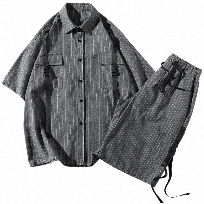 

men's Tracksuits Summer Stripe Shirts Men Shorts Fashion Set Mens Causal Short Sleeve Lapel Button Shirt Male Plus Size Street Tops Bottoms V9xz#, Tz01