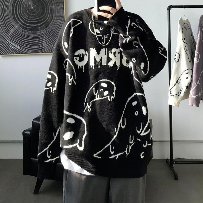 

Men's Sweaters Harajuku Japan Men Fashion Clothing Long Sleeve Oversized Sweater Black Pullover Jumper Streetwear ClothesMen's, Green