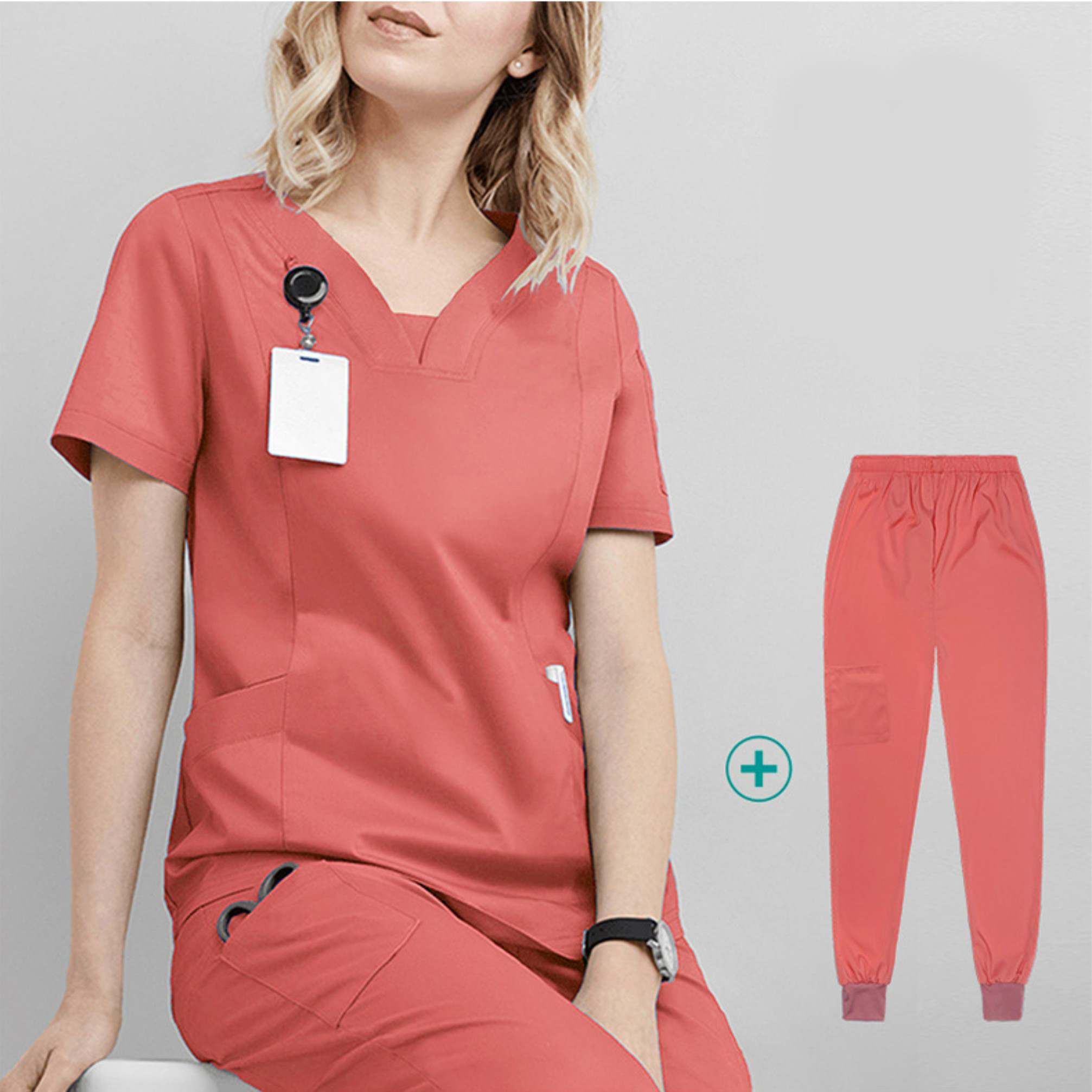 

Surgical Overalls Medical Uniform Two Piece Pants Scrubs hospital Workwear Health nurse Dental operating room hand washing suit doctor, Gray