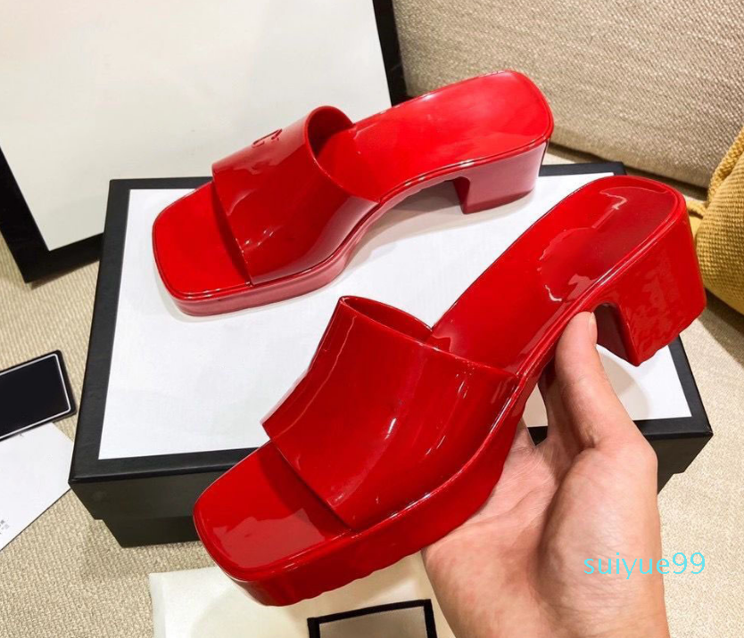 

Europ Classic women's slipper High heeled sandals Coarse fruit colors luxuryr Suede woman M shoes heel slippers Sexy2022, Red