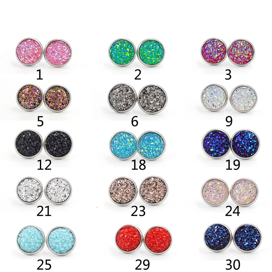 

Round Stainless Steel Stud 10mm Resin Druzy Drusy Earrings Handmade Stud for Women Jewelry Men