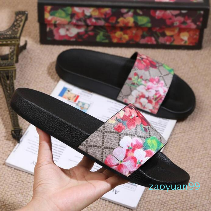 

Designer Rubber slide sandal Floral brocade men slipper Gear bottoms Flip Flops women striped Beach causal slipper with Box US5-11 111, 10