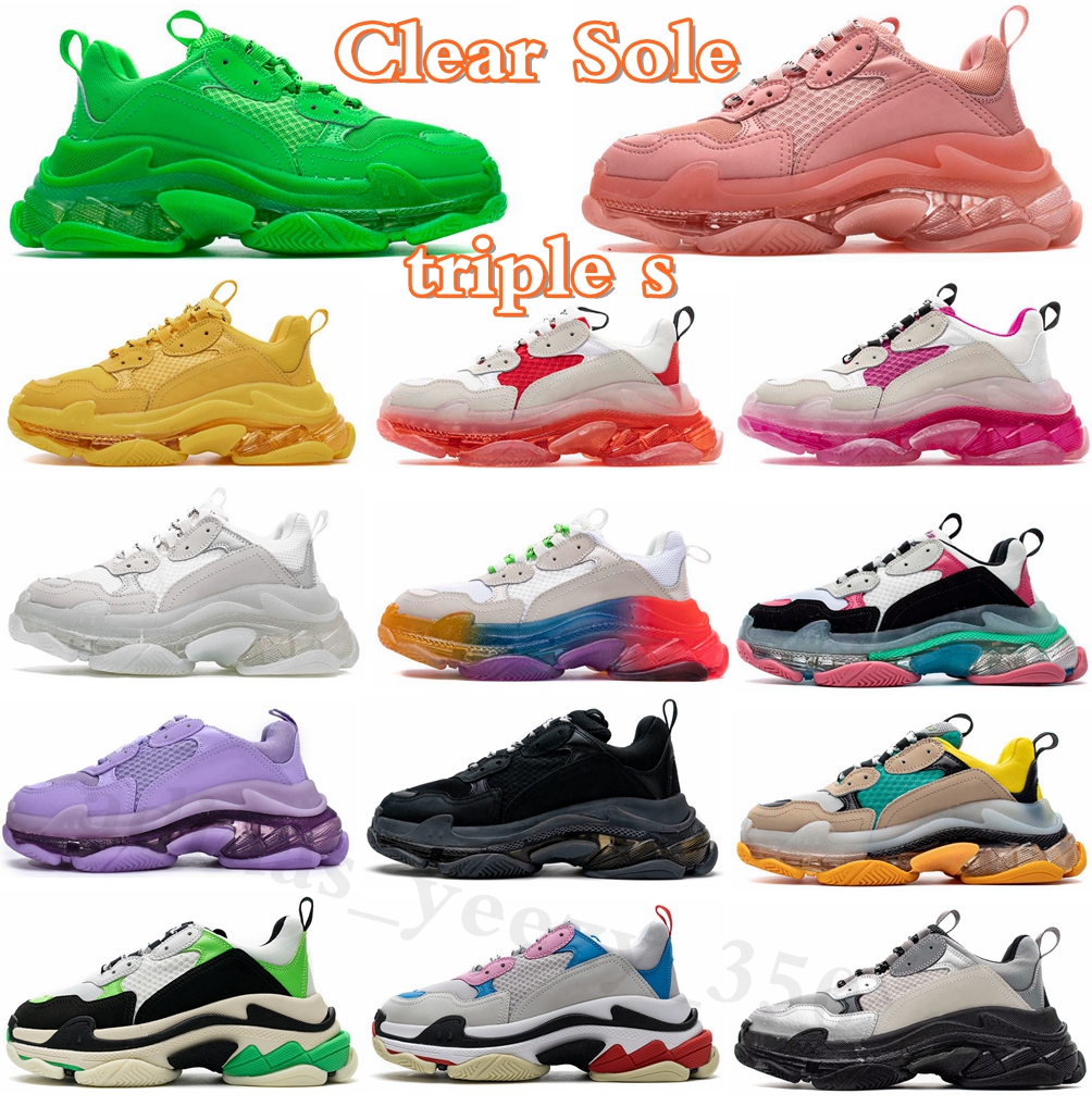 

Triple S Quality Clear Sole Designer shoes Women's triples Trainer 17FW Retro Letter All Black White Bright Red Rice Green Pink men casual shoe With Original Logo
