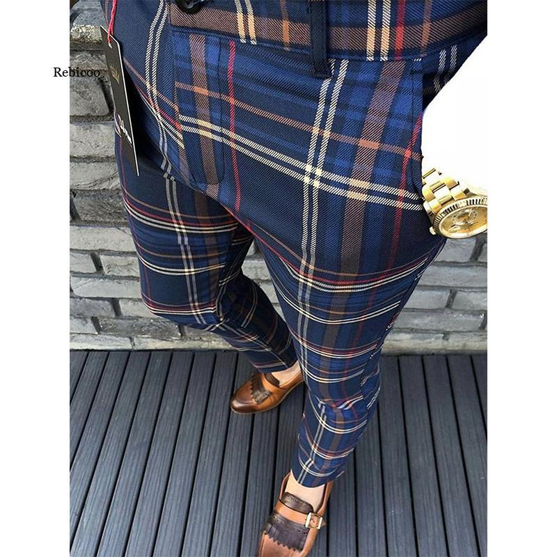 

Men' Pants Spring Autumn Striped Mid Waist Slim Trousers Fashion Business Pencil Men Casual Plaid Print For StreetwearMen, 03 print