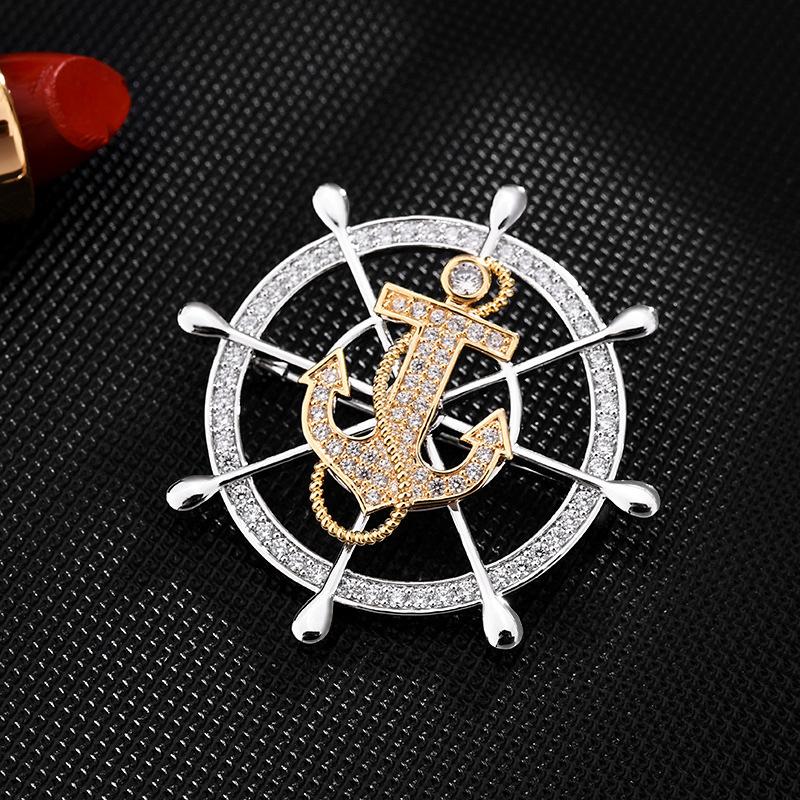 

Pins Brooches Luxury Unisex Rudder Anchor Brooch Pin Men's Suit Coat Lapel Rotatable Badge Corsage Buckle Accessories For Men WomenPins