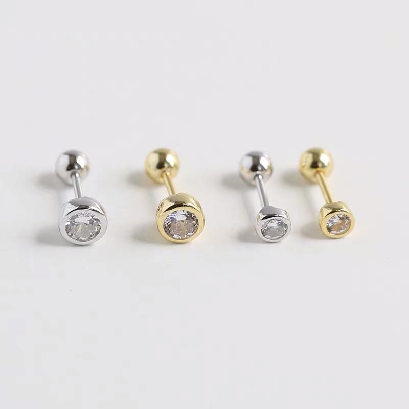 

Stud Sterling Silver Earring Fashion Zircon Round Screw Ear Bone Nails Wild Simple Trend Female Girl JewelryStud