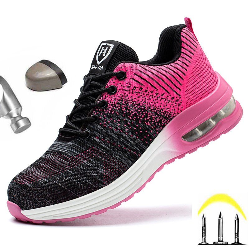 

Lightweight Safety Shoes Women Men Air Cushion Work Sneakers Steel Toe Shoes Indestructible Safety Boots Anti-smash Work Shoes, K8-pink