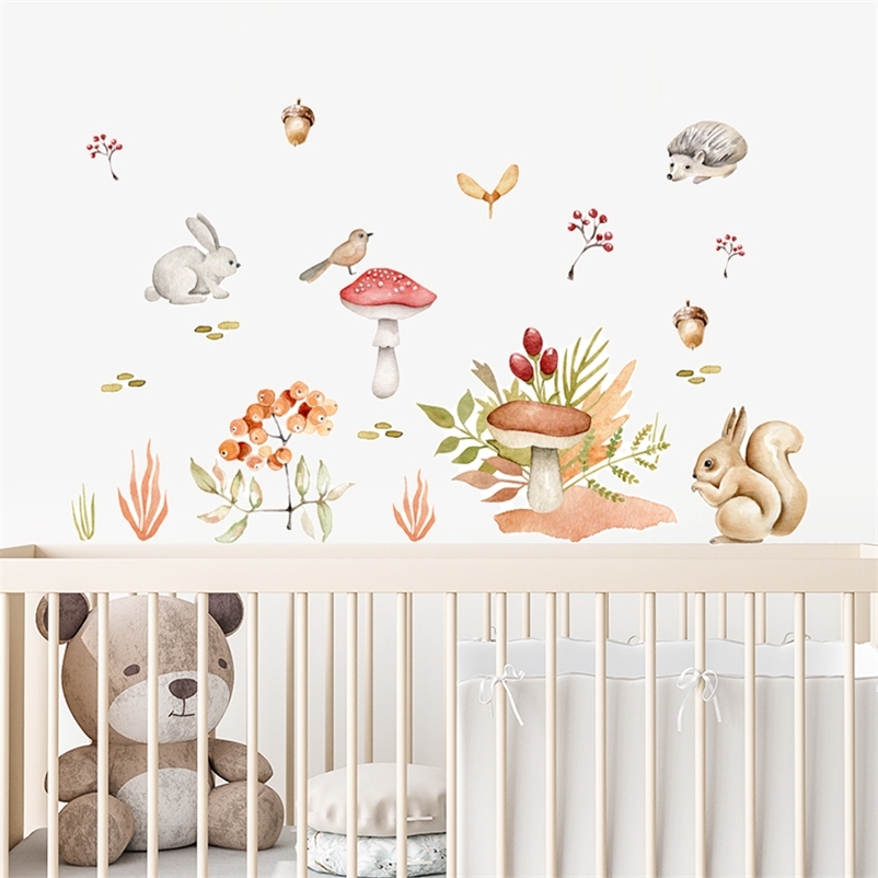 

Cartoon Bunny Forest Animals Mushroom Acorn Wall Stickers Vinyl Children Wall Decal Nursery Kids Baby Room Interior Home Decor 220613