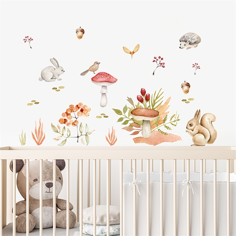 

Cartoon Bunny Forest Animals Mushroom Acorn Wall Stickers Vinyl Children Wall Decal Nursery Kids Baby Room Interior Home Decor 220613