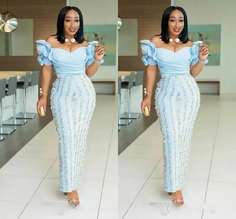 2022 Superbes robes de soirée africaines Aso Ebi sur l'épaule froncée 3D florale, plus la taille, longues robes de bal élégantes Csutom Made B060