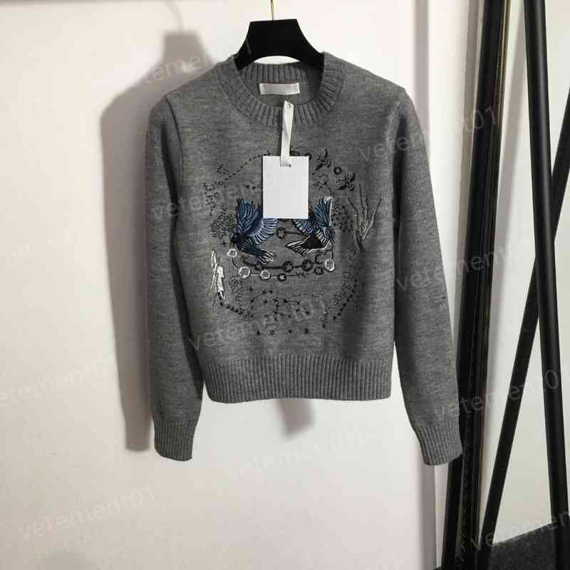 

Luxury Womens Sweaters  Bird Embroidery Pattern Crew Neck Long Sleeve Pullover Knit Sweater Designer Sweater Women Clothing