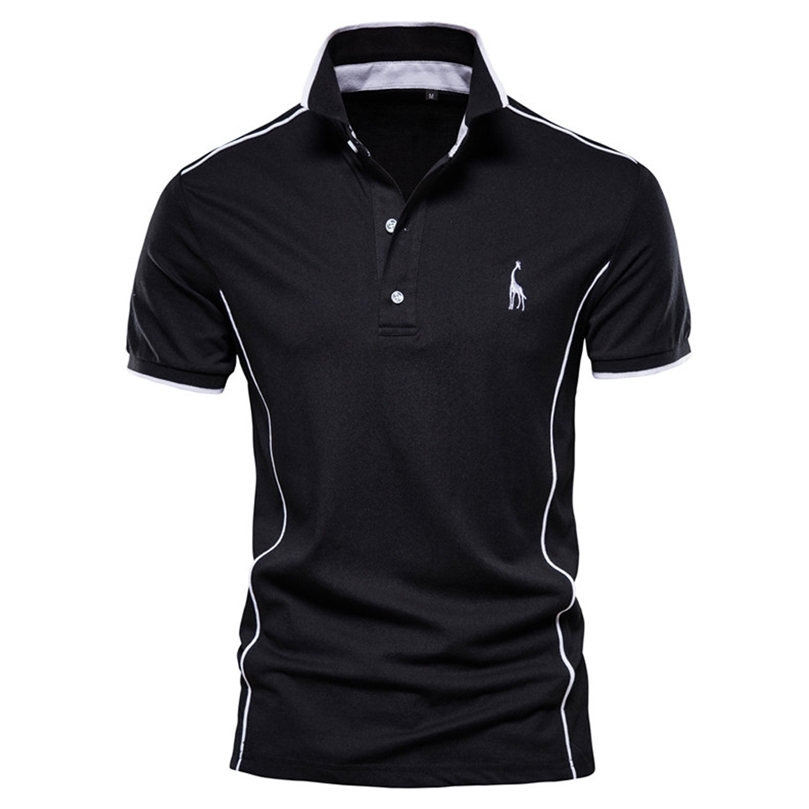 

Summer Cotton POLO Shirt Men Turn Down Collar Casual Social Style Giraffe Brand Embroidery Mens Polos Male Tops Tees 220704, White