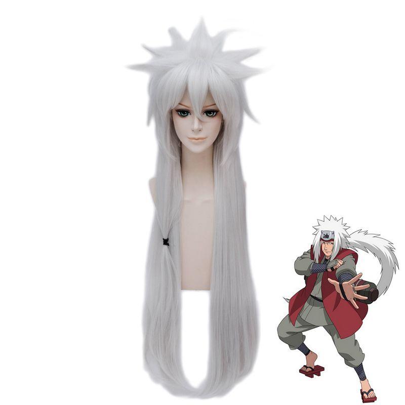 

Men's Tracksuits Anime Jiraiya Long Silver Ponytail Heat Resistant Sythentic Hair Cosplay Costume Wigs Wig CapMen's, Beige