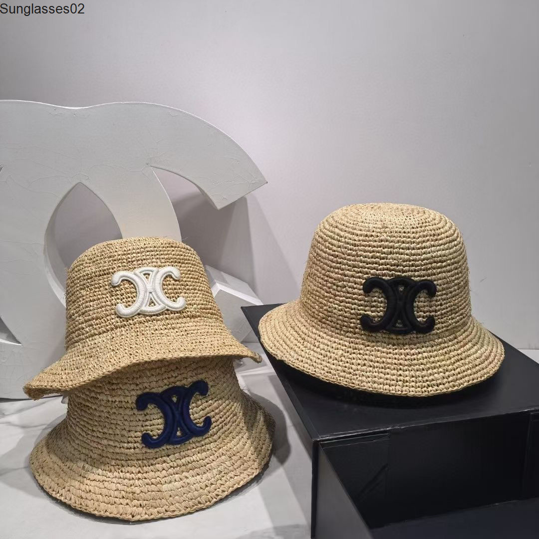 

High version Celin Arc de Triomphe Lafite Fisherman Hat Women's new summer sun proof straw UV proof basin hats, Blue label