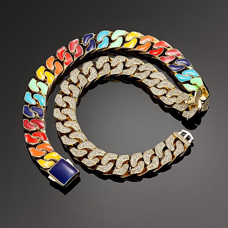 

Chains Wearable On 2 Sides Hip Hop Bling Iced Out Dripping Oil Geometric Square Cuban Link Chain Necklaces For Men Rapper Jewelry GiftChains