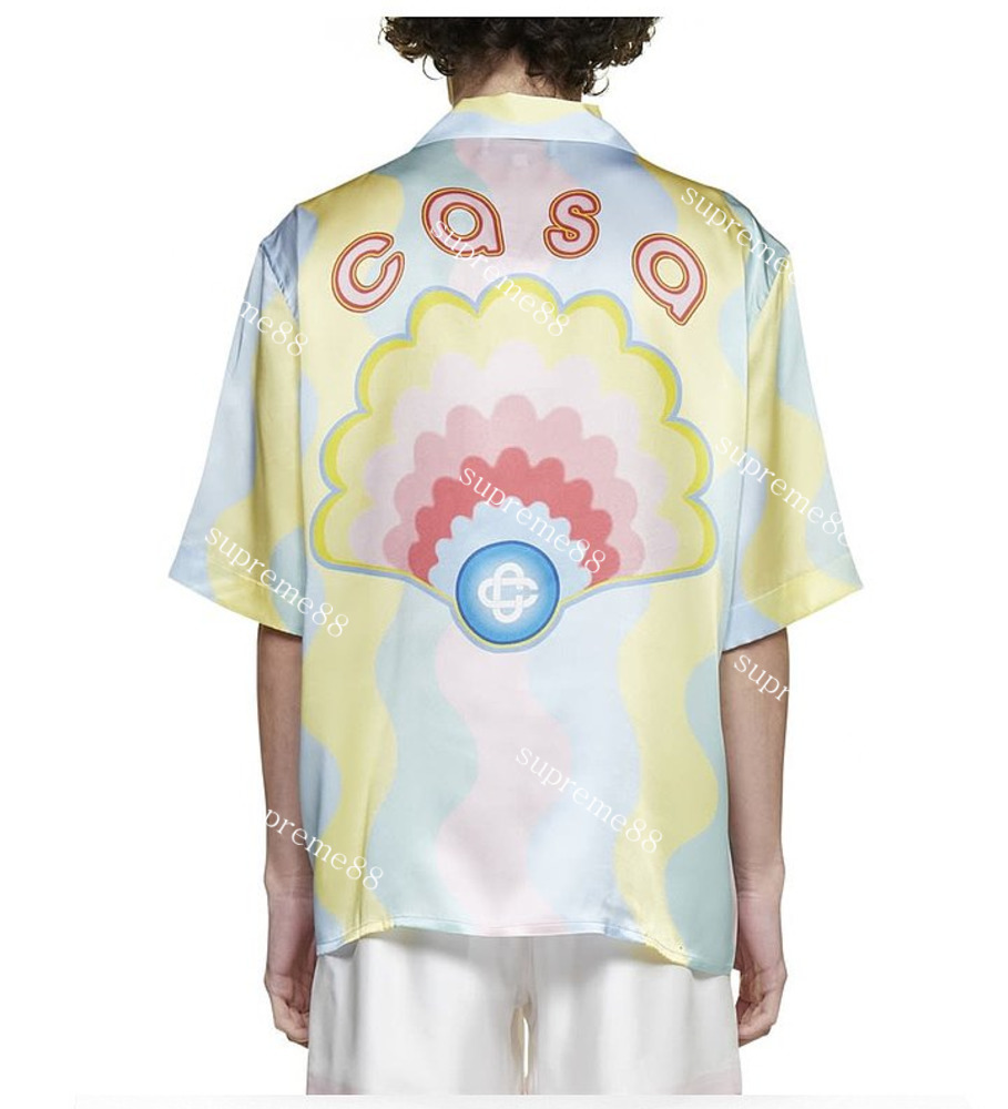 

Casablanca men polo shirt fashion casa print summer short sleeves shirts womens silk shirt, As shown in figure