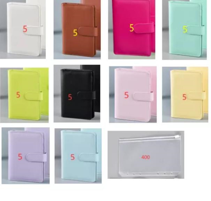 

Local warehouse 50pcs Notebook Binder with 400pcs Pockets 6 Rings Spiral Business Office Planner Agenda Budgets Binders Macaron Color PU Leather A6 USA stock