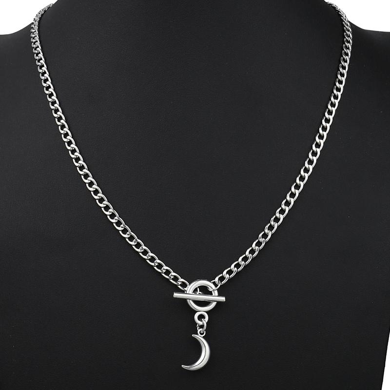 Pendant Necklaces Hip- Rock Punk Style Moon Necklace OT Buckle Goth Jewellery For Women Men Kpop Street Egirl Handmade Gifts