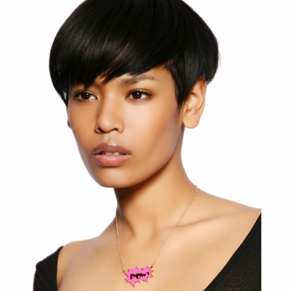 

Short Human Hair Wigs Pixie Cut Straight Remy Brazilian Hair for Black Women Machine Made Highlight Color Glueless Wig, #1b