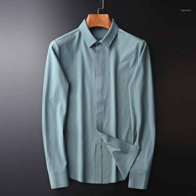 

High Long Sleeve Quality Autumn Solid Color Casual Party Mens Dress Plus Size 4xl Slim Fit Male Shirts Men's, Green hc20040