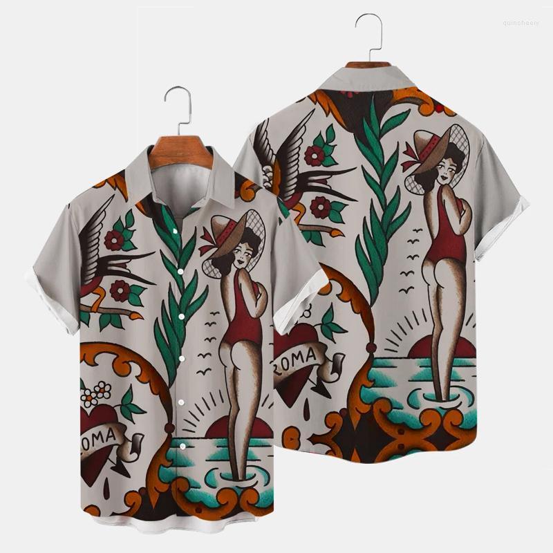 

Men's Dress Shirts Summer Hawaiian T-shirt Harajuku Printed Shirt Cute Loose Short-sleeved Breathable Men And WomenMen's Quin22, Gy