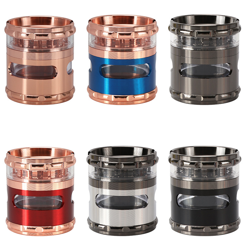 

Smoke grinder four-layer metal string color personalized grinding with ashtray style visual window smoke breaker direct sale