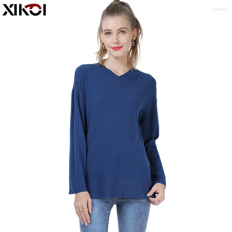 

Women's Sweaters Fashion V-Neck Sweater Autumn Solid Knitted Pullovers Women Slim Soft Jumper Kawaii GirlWomen's, Black