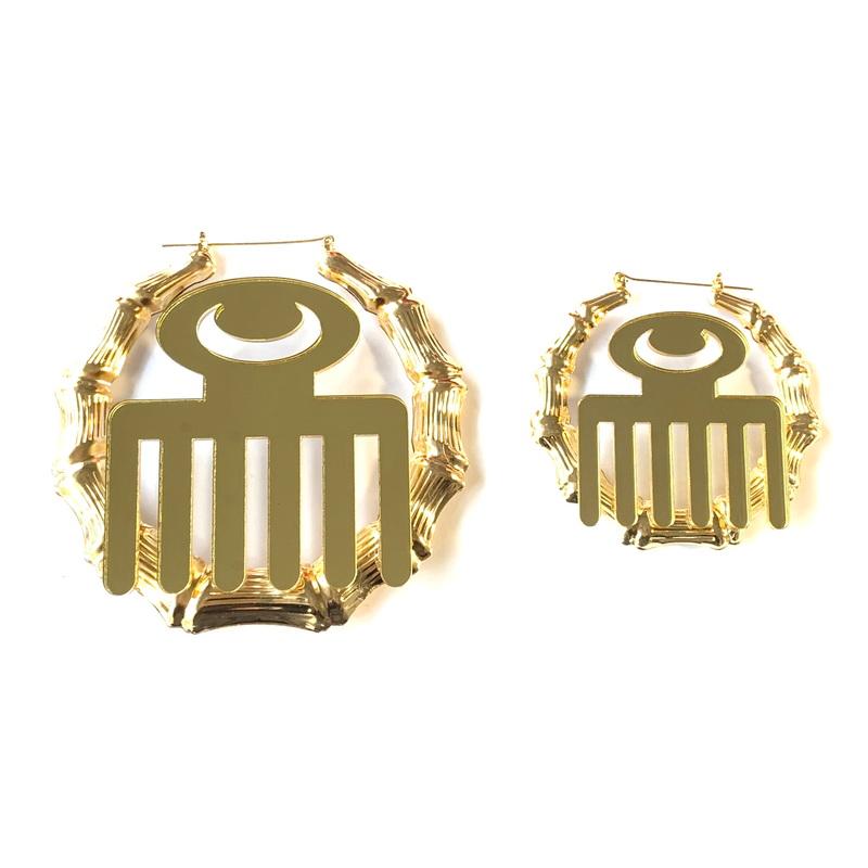 

Hoop & Huggie Trendy Exaggerated Bamboo Hoops With Mirror Gold Comb Patterns Ethnic Acrylic Earrings Hip-hop Punk Fashion JewelryHoop