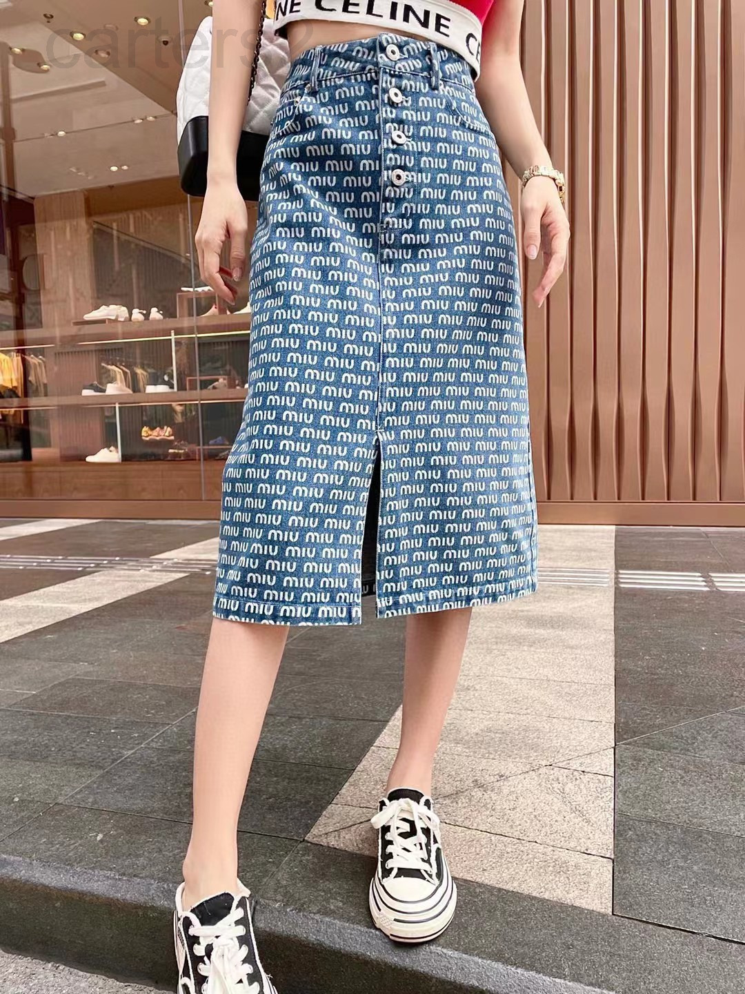 

Skirts designer New style printed denim waistband hip slit skirt J3UK, Vest