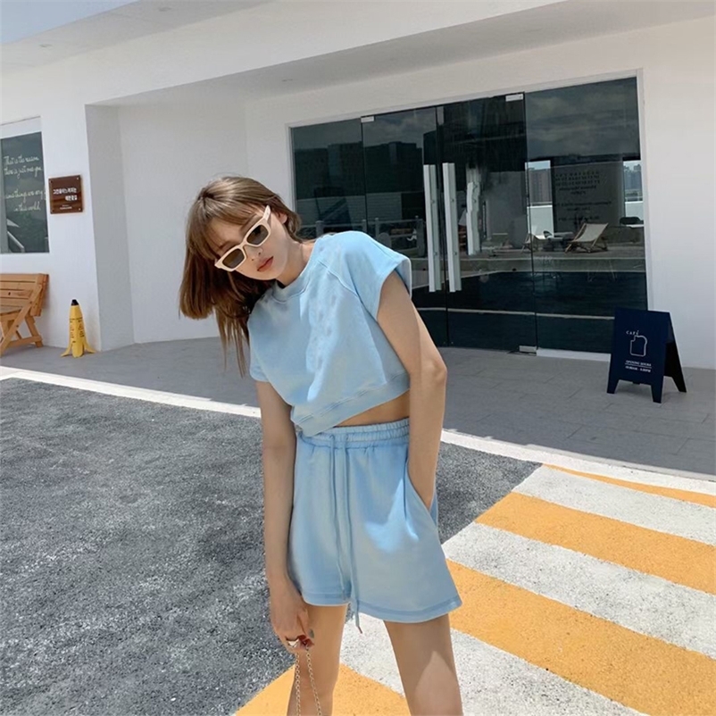 

Fashion Women  Casual Set T shirt Shorts High Quality Streetwear 220616, Blue