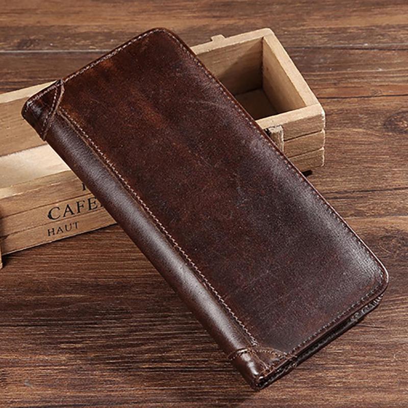 

Wallets Genuine Leather Men Bifold Purse Designer Cash Coin Pocket Real Cowhide Card Holder Handy Clutch Bags Vintage Male Long Wallet, Brown