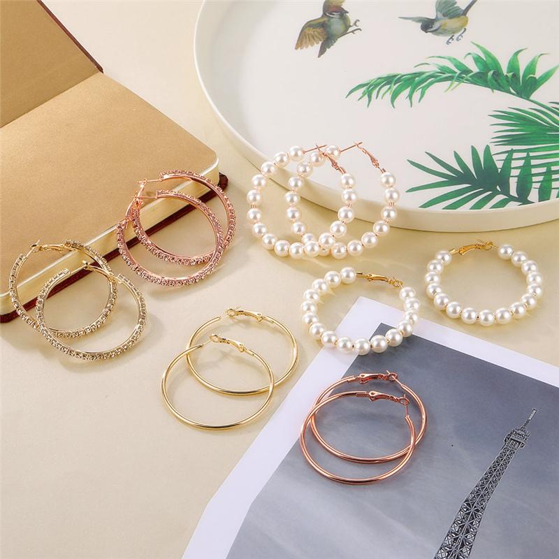 

Hoop & Huggie Korean Fashion Big Earrings For Women Imitation Pearl Crystal Circle Round Female Statement Jewelry Brincos 2022Hoop