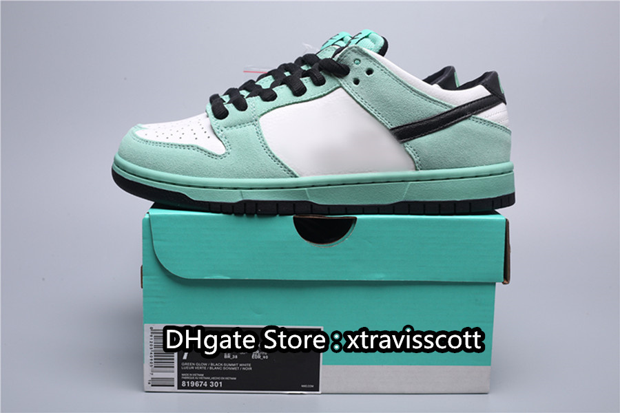 

Shoes Mens Shoes Dunks Low Sea Crystal Suede Basketball Shoe Top Quality Sports Sneakers Real Leather Color Green Glow/Black-Summit White Size, Box