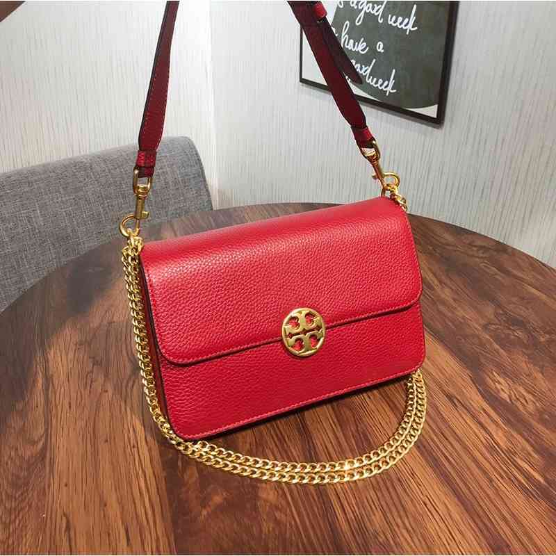 

Burchss Designer Torys Handbags Classic Double Chain Drop Pattern Single Messenger Handbag Leather Women's Shoulder Crossbody Bag, White