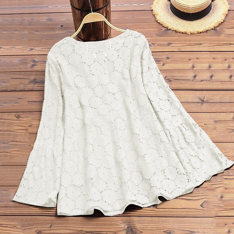 

Women' Blouses & Shirts Women Casual Solid Lace V Neck Strap Hollow Trumpet Sleeve Blouse Loose Top Sexy Plus Size For 4xWomen, Black