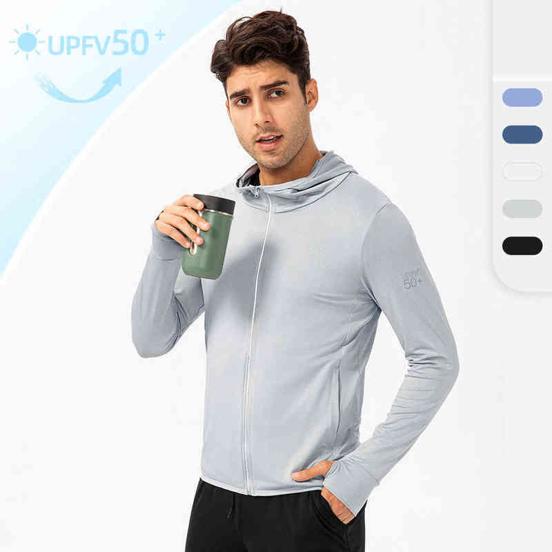 

Men' Leisure Quick Drying Breathable Hooded Windbreaker Summer Sunscreen Invisible Pocket Skin Suit, White