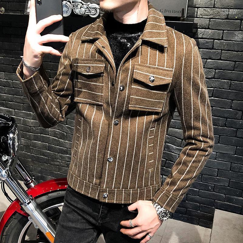 

Men's Wool & Blends Woolen Jacket Korean Style Winter Coat Slim Fit Men Short Abrigo Largo Hombre Mens Pea1 Viol22, Black gray stripes