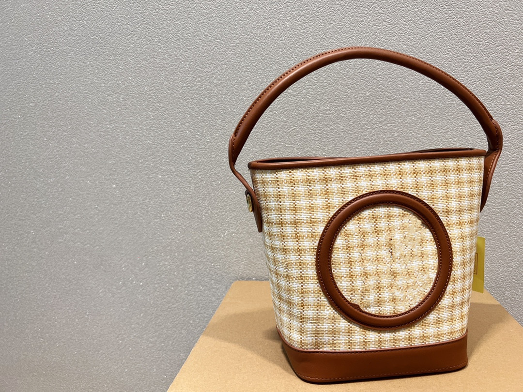 

Ladies Handbag Woven Bucket Bag Sunshine Straw Summer Sunshine Beach Bags Outdoor Shopping Leisure Handbags, Brown