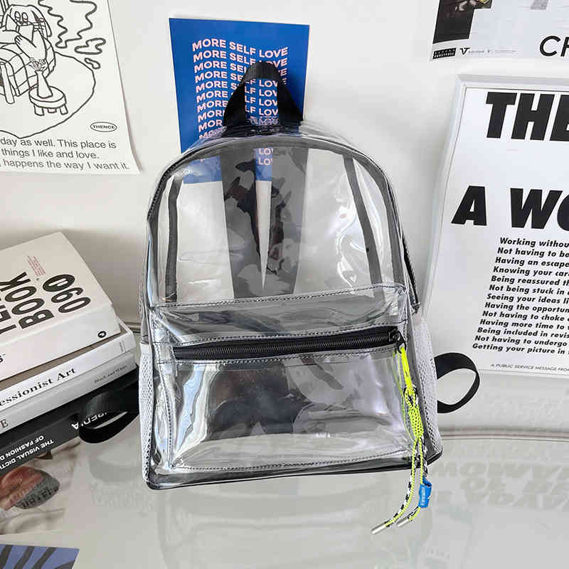 

PVC transparent waterproof backpack new PVC large capacity student schoolbag Purses_7MKC, Blue